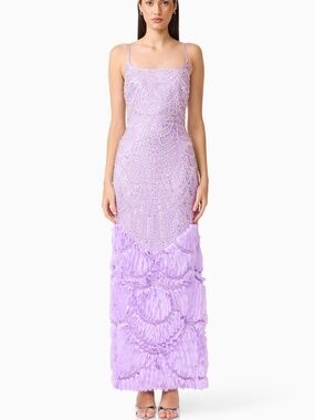 Elliatt Cerise Lilac Purple Embellished Beaded Pearl Gown Dress - Small